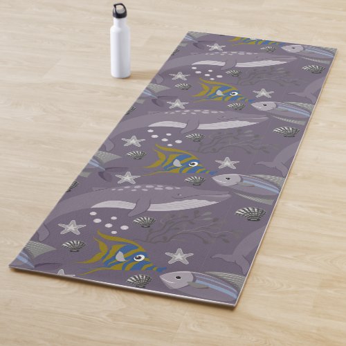 Aquatic animals pattern  ocean underwater life 24 yoga mat