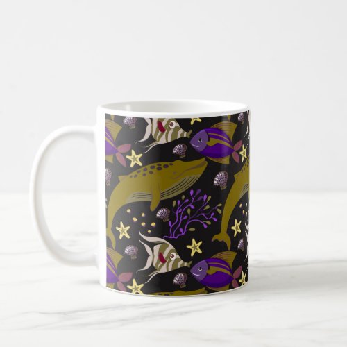 Aquatic animals pattern  ocean underwater life 25 coffee mug