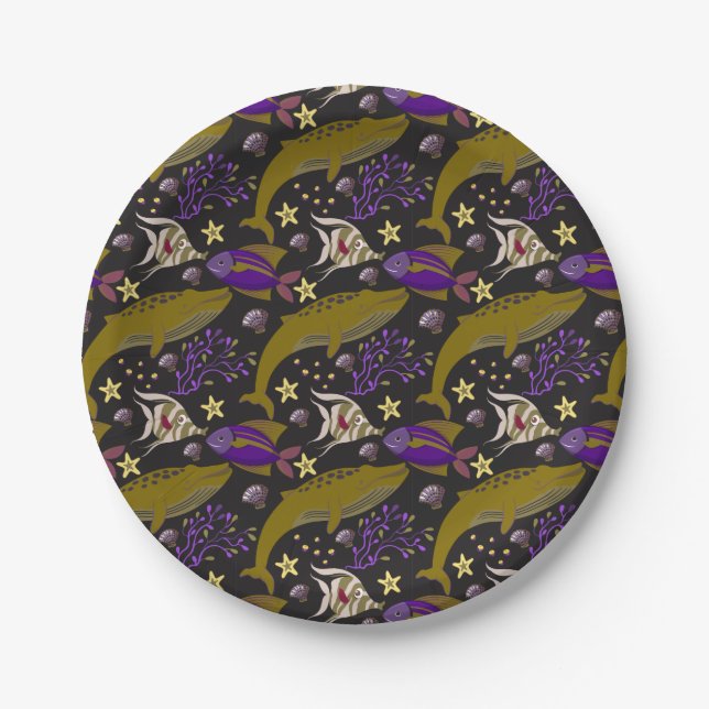 Aquatic animals pattern | ocean underwater life 25 paper plates (Front)