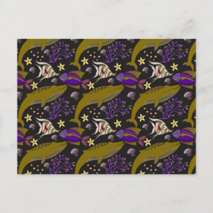 Aquatic animals pattern ocean underwater life 25 postcard