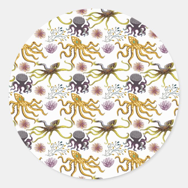 Aquatic animals pattern | ocean underwater life 26 classic round sticker (Front)