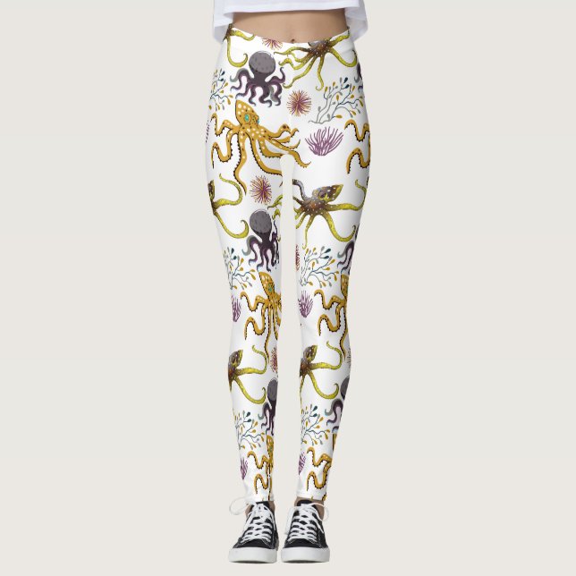 Aquatic animals pattern | ocean underwater life 26 leggings (Front)
