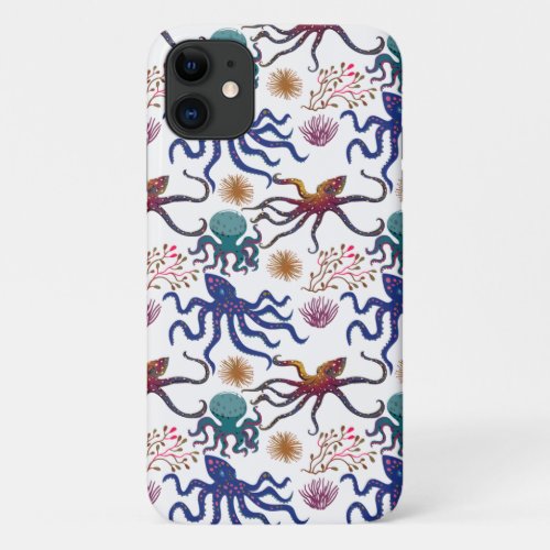 Aquatic animals pattern  ocean underwater life 27 iPhone 11 case