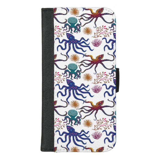 Aquatic animals pattern | ocean underwater life 27 iPhone wallet case (Front)