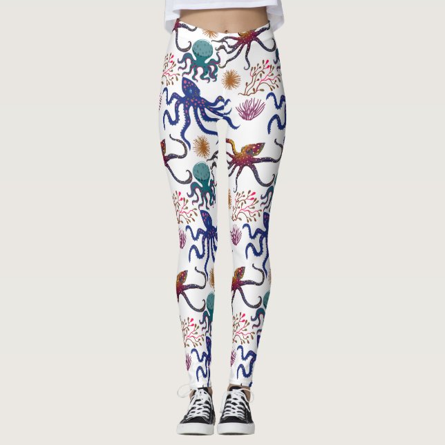 Aquatic animals pattern | ocean underwater life 27 leggings (Front)
