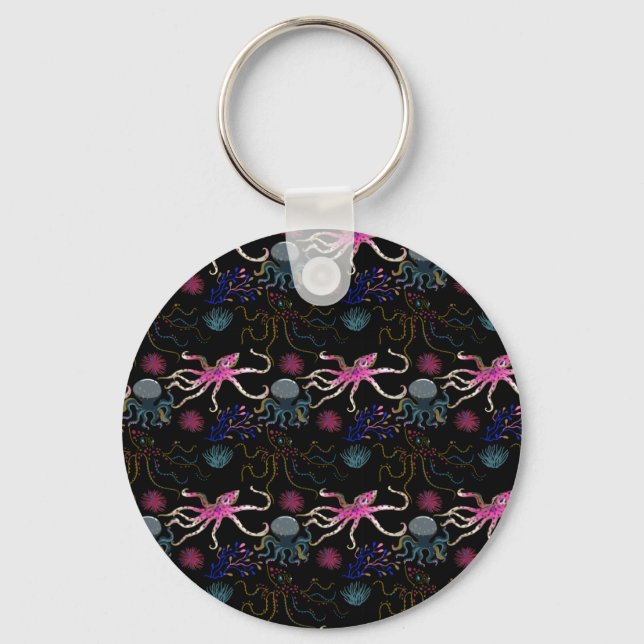 Aquatic animals pattern | ocean underwater life 28 keychain (Front)