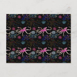 Aquatic animals pattern ocean underwater life 28 postcard