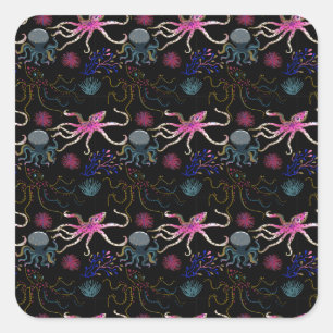 Aquatic animals pattern ocean underwater life 28 square sticker