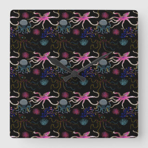 Aquatic animals pattern   ocean underwater life 28 square wall clock
