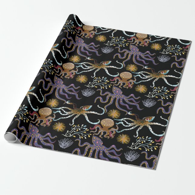 Aquatic animals pattern | ocean underwater life 29 wrapping paper (Unrolled)