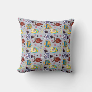 Aquatic animals pattern ocean underwater life 2 throw pillow