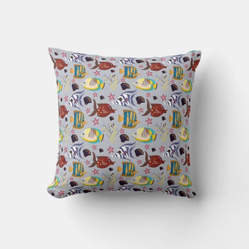 Aquatic animals pattern  ocean underwater life 2 throw pillow