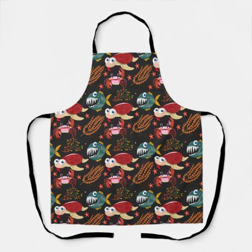 Aquatic animals pattern  ocean underwater life 30 apron