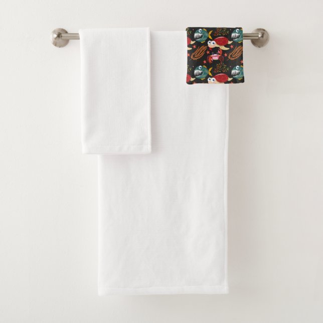 Aquatic animals pattern | ocean underwater life 30 bath towel set (Insitu)