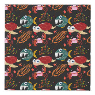 Aquatic animals pattern   ocean underwater life 30 faux canvas print