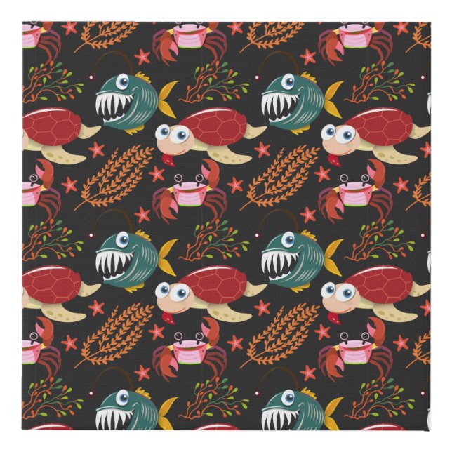 Aquatic animals pattern | ocean underwater life 30 faux canvas print (Front)