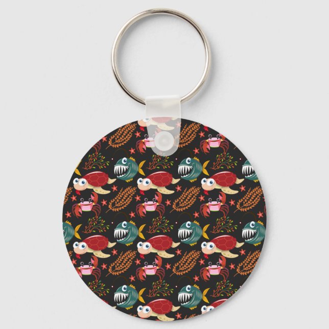 Aquatic animals pattern | ocean underwater life 30 keychain (Front)
