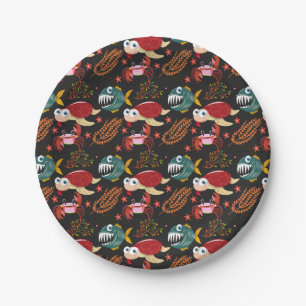 Aquatic animals pattern   ocean underwater life 30 paper plates