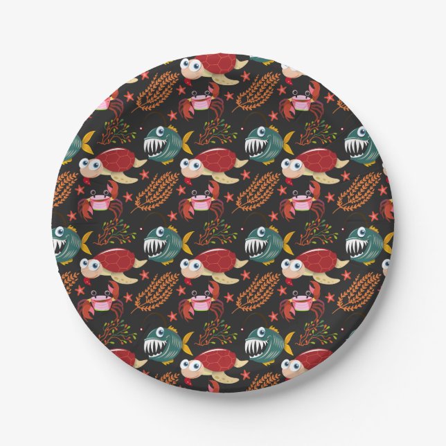 Aquatic animals pattern | ocean underwater life 30 paper plates (Front)