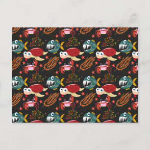 Aquatic animals pattern ocean underwater life 30 postcard