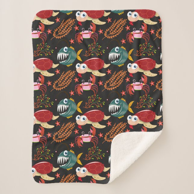 Aquatic animals pattern | ocean underwater life 30 sherpa blanket (Front)