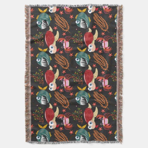 Aquatic animals pattern  ocean underwater life 30 throw blanket