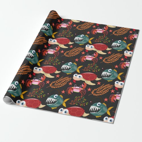 Aquatic animals pattern  ocean underwater life 30 wrapping paper