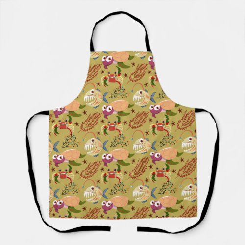 Aquatic animals pattern  ocean underwater life 31 apron