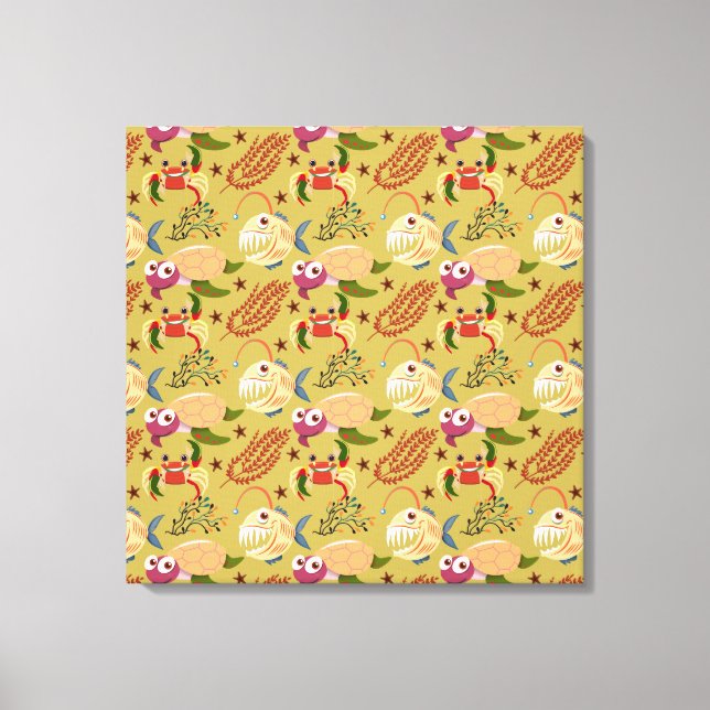 Aquatic animals pattern | ocean underwater life 31 canvas print (Front)