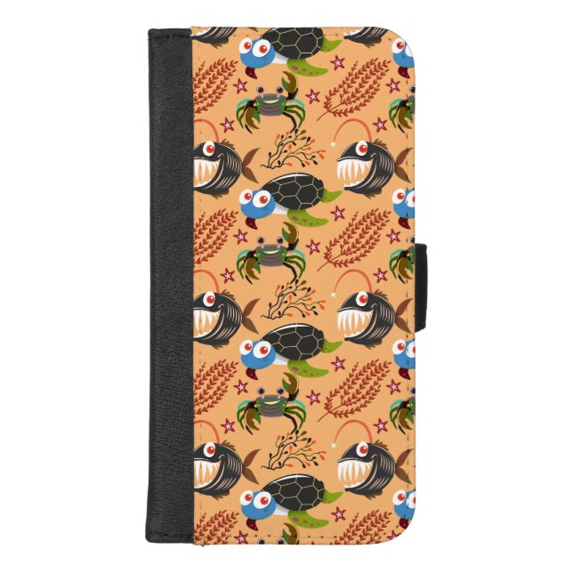 Aquatic animals pattern | ocean underwater life 32 iPhone wallet case (Front)