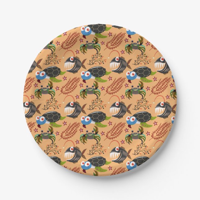 Aquatic animals pattern | ocean underwater life 32 paper plates (Front)