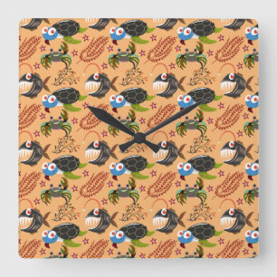 Aquatic animals pattern ocean underwater life 32 square wall clock