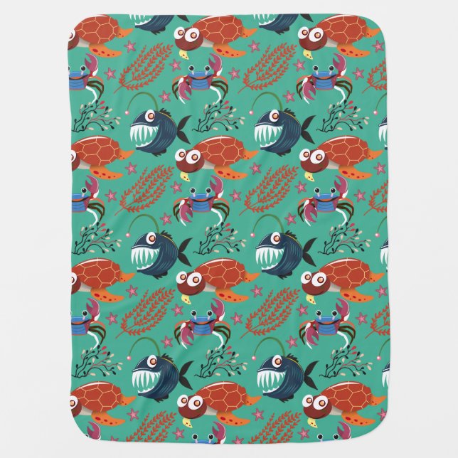 Aquatic animals pattern | ocean underwater life 33 baby blanket (Front)