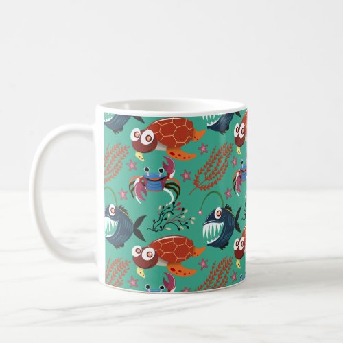 Aquatic animals pattern  ocean underwater life 33 coffee mug