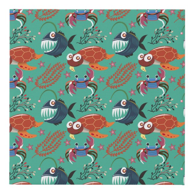 Aquatic animals pattern | ocean underwater life 33 faux canvas print (Front)