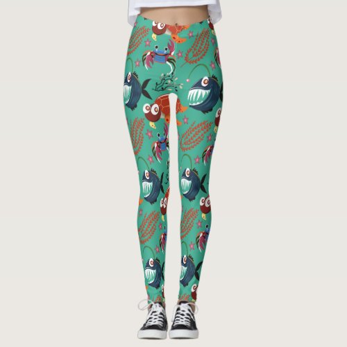 Aquatic animals pattern  ocean underwater life 33 leggings