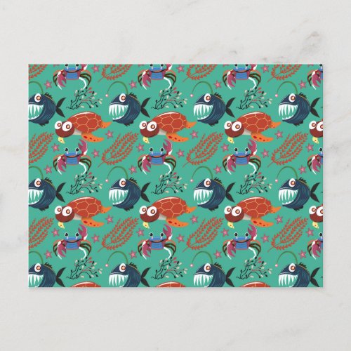 Aquatic animals pattern  ocean underwater life 33 postcard