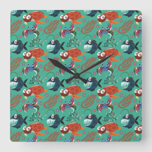 Aquatic animals pattern   ocean underwater life 33 square wall clock