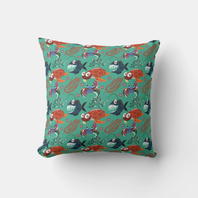 Aquatic animals pattern | ocean underwater life 33 throw pillow (Front)