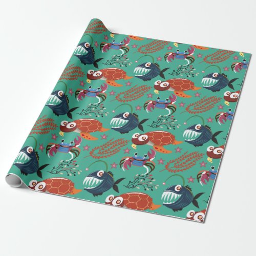 Aquatic animals pattern  ocean underwater life 33 wrapping paper