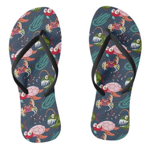 Aquatic animals pattern  ocean underwater life 34 flip flops