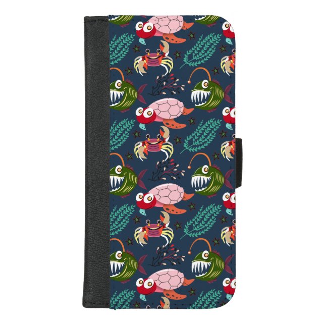 Aquatic animals pattern | ocean underwater life 34 iPhone wallet case (Front)