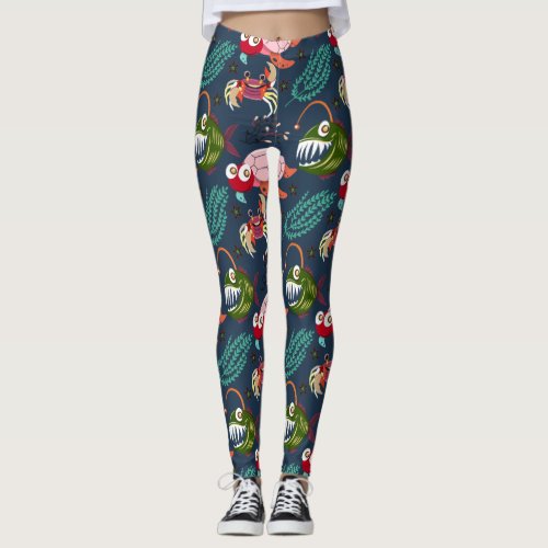 Aquatic animals pattern  ocean underwater life 34 leggings