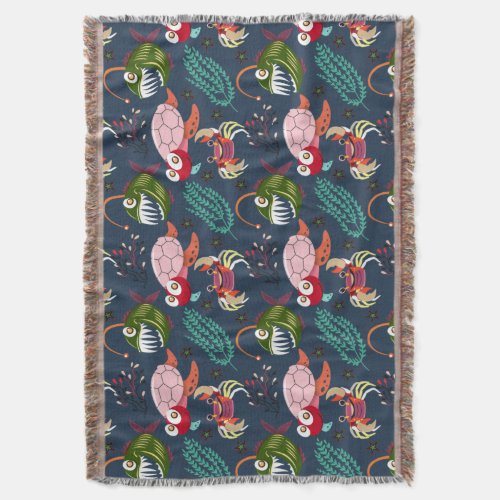 Aquatic animals pattern  ocean underwater life 34 throw blanket