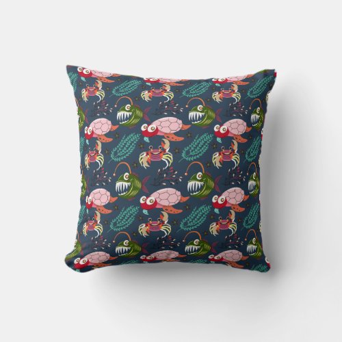 Aquatic animals pattern  ocean underwater life 34 throw pillow