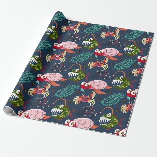 Aquatic animals pattern  ocean underwater life 34 wrapping paper