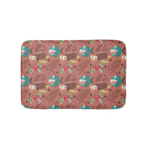 Aquatic animals pattern  ocean underwater life 35 bath mat