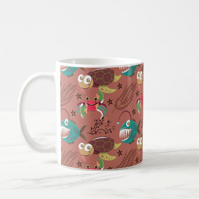 Aquatic animals pattern | ocean underwater life 35 coffee mug (Left)