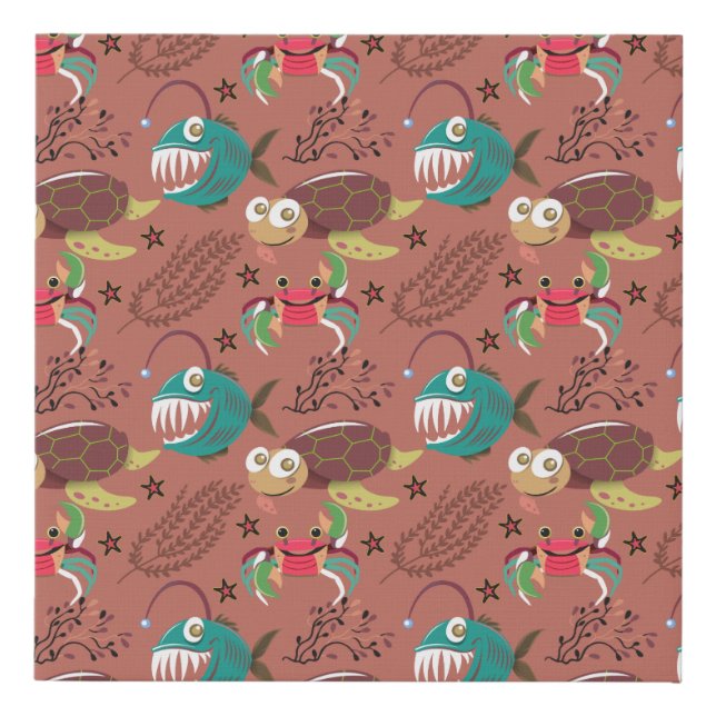 Aquatic animals pattern | ocean underwater life 35 faux canvas print (Front)