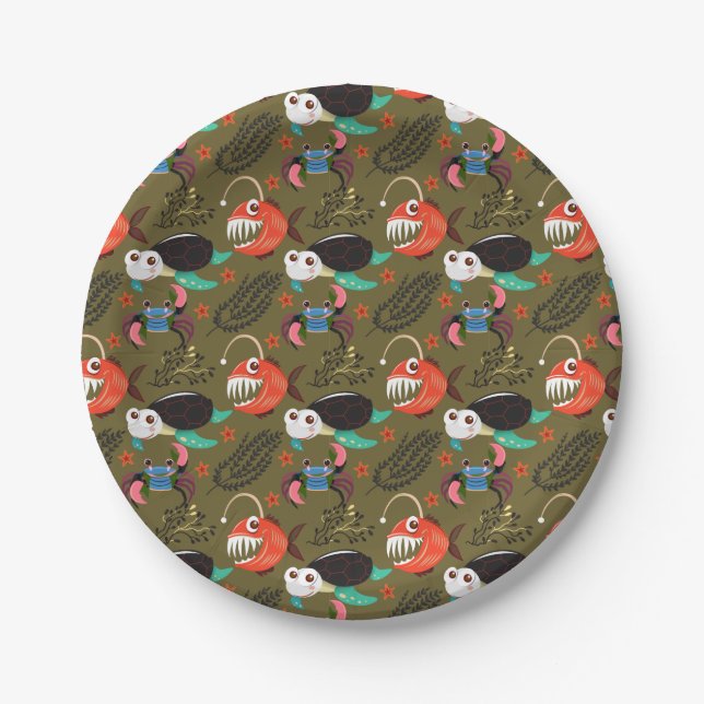 Aquatic animals pattern | ocean underwater life 36 paper plates (Front)